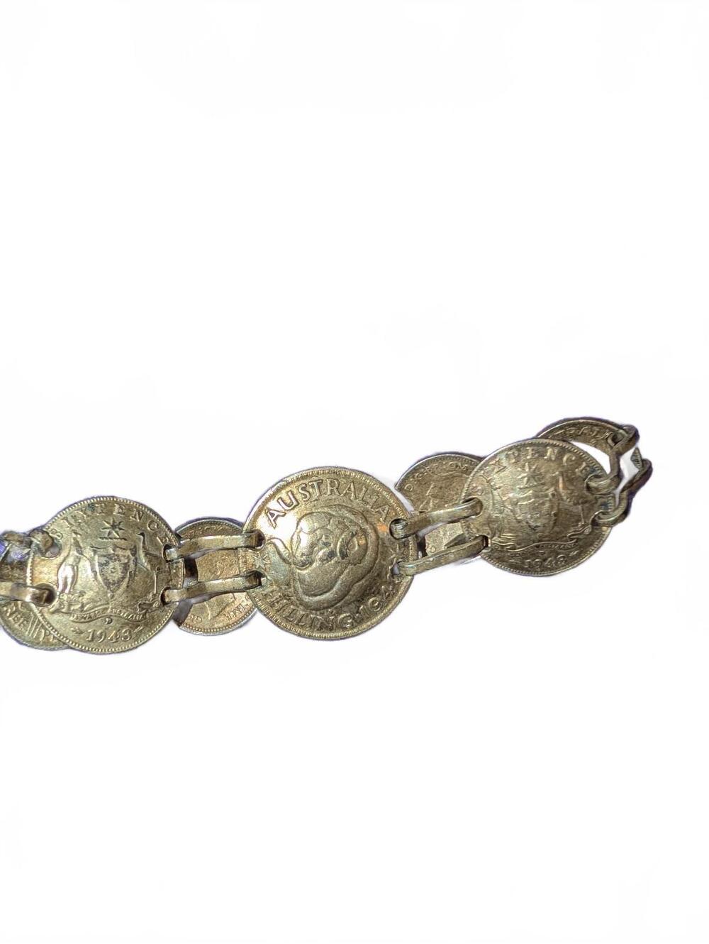 Vintage Australian Coin Link Bracelet Featuring Historical Coins